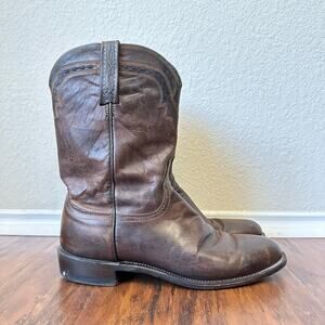 LUCCHESE 2000 Western Boots Brown Leather Pull On Cowboy USA Retro